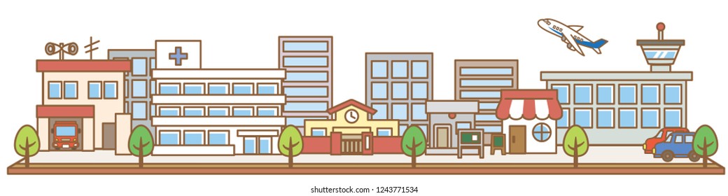 Town, various buildings