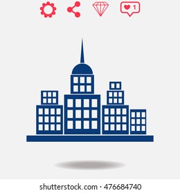 Town vector icon on grey background.