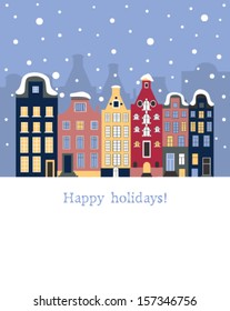 Town at the winter time. Vector