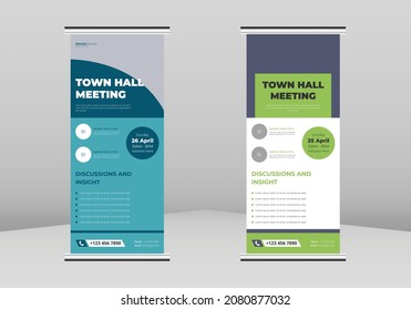 Townhall Meeting Roll up Banner Design, Townhall Meeting Roll up leaflet template. Townhall Meeting flyer poster template. Townhall Meeting DL Flyer, Trend Business Roll Up Banner Design