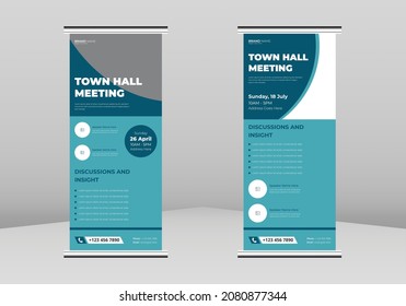 Townhall Meeting Roll up Banner Design, Townhall Meeting Roll up leaflet template. Townhall Meeting flyer poster template. Townhall Meeting DL Flyer, Trend Business Roll Up Banner Design