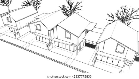  townhouse architectural concept 3D illustration