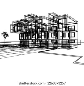 Townhouse, architectural sketch, 3d illustration