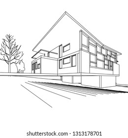 Townhouse, architectural sketch, 3d illustration