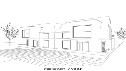 townhouse, architectural sketch, 3d illustration