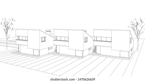 townhouse, architectural sketch, 3d illustration