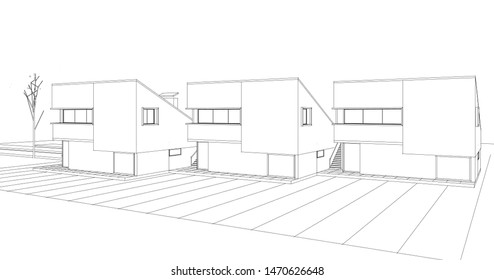 townhouse, architectural sketch, 3d illustration