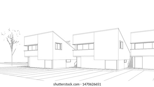 townhouse, architectural sketch, 3d illustration
