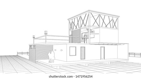 Townhouse, architectural sketch, 3d illustration