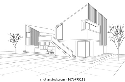 Stadtarchitektur-Skizze 3D-Illustration