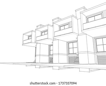 townhouse architectural sketch 3d illustration