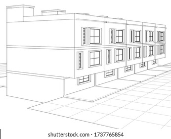townhouse architectural sketch 3d illustration