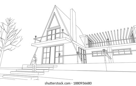 Stadtarchitektur-Skizze 3D-Illustration