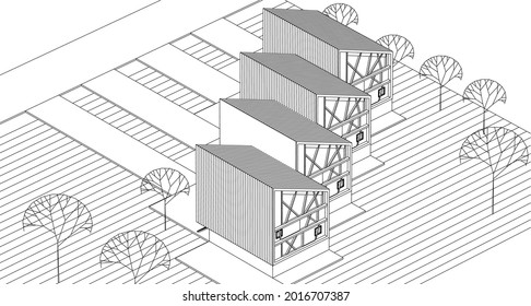 townhouse architectural sketch 3d illustration