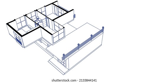 townhouse architectural sketch 3d illustration