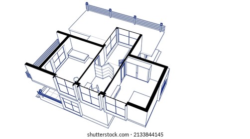 townhouse architectural sketch 3d illustration