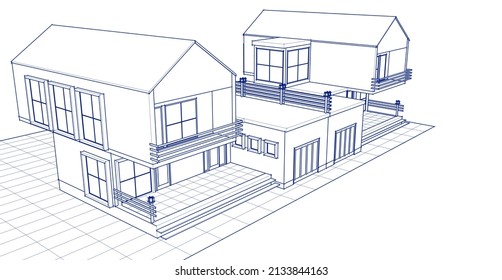 townhouse architectural sketch 3d illustration