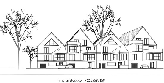 townhouse architectural sketch 3d illustration