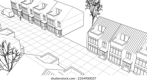 townhouse architectural sketch 3d illustration