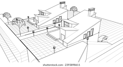 townhouse architectural sketch 3d illustration	
