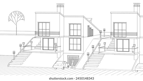  townhouse architectural sketch 3d illustration