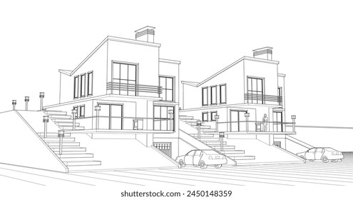  townhouse architectural sketch 3d illustration