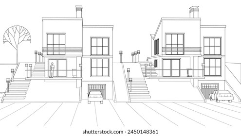  townhouse architectural sketch 3d illustration