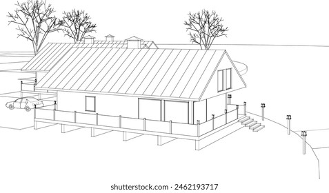townhouse architectural sketch 3d illustration