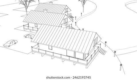 townhouse architectural sketch 3d illustration