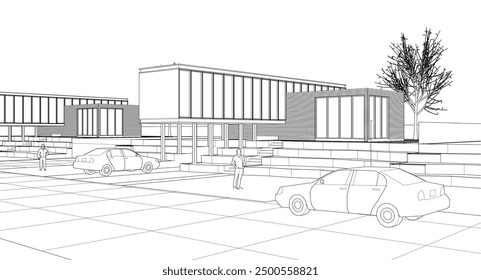 townhouse architectural sketch 3d illustration