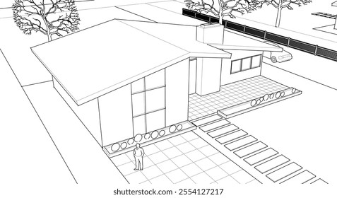 townhouse architectural sketch 3d illustration	