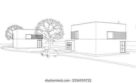 townhouse architectural sketch 3d illustration	