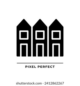 Townhouse black glyph icon. Multiple floor houses in row. Luxury property. Real estate. City rowhouse. Silhouette symbol on white space. Solid pictogram. Vector isolated illustration