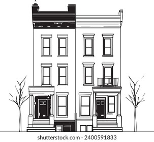 Townhouse black and white only Simple vector outline