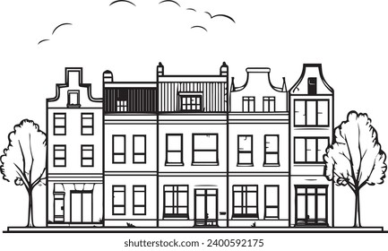 Townhouse black and white only Simple vector 