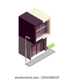 Townhouse building isometric composition with isolated colourful building with multiple storeys and modern architecture design vector illustration