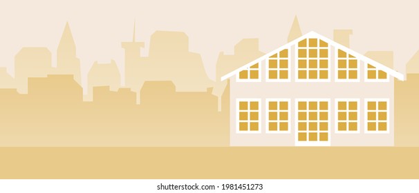 Townhouse in the city, copy space template. Flat vector stock illustration. The cottage is like real estate. Backdrop with space for text to overlay. Vector illustration for design