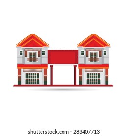 Townhouse couple vector illustration collection. Residential apartment house on a white background