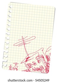 Townhouse drawn on notebook sheet