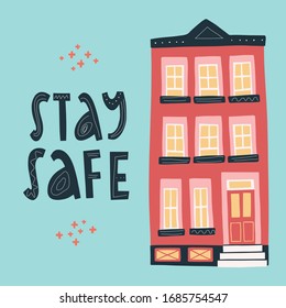 Ilustración vectorial plana en la fachada del pueblo con letras
