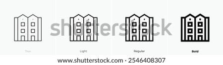 townhouse icon. Thin, Light Regular And Bold style design isolated on white background