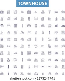 Townhouse line icons, signs set. Townhome, Townhouse, Rowhouse, Villa, Cottage, Bungalow, Duplex, Condo, Residence outline vector illustrations.