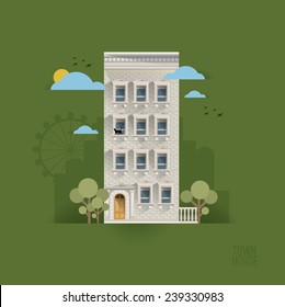 Townhouse on green background