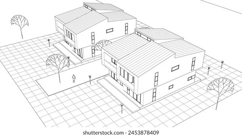 townhouse residential architecture 3D illustration