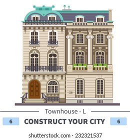 Townhouse. Shops and cafes. Set of elements for the construction of urban and village landscapes. Vector flat illustration