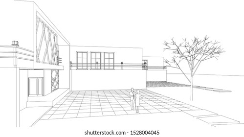 
townhouse sketch 3d illustration concept