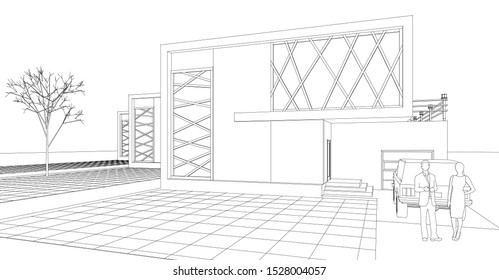 
townhouse sketch 3d illustration concept