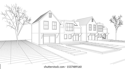 townhouse sketch 3d illustration concept