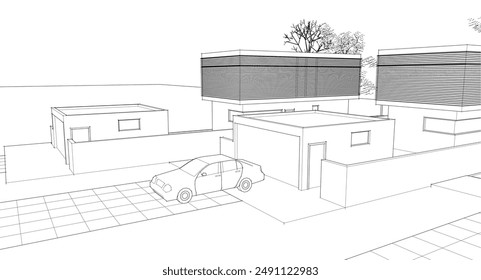concepto de bosquejo de casa urbana gráficos 3d	