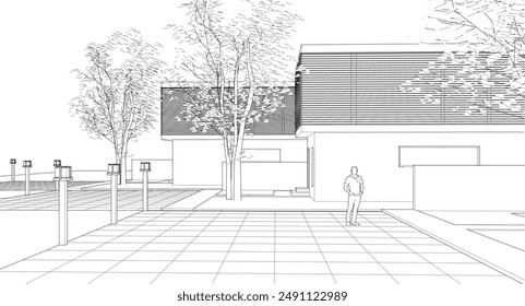concepto de bosquejo de casa urbana gráficos 3d	